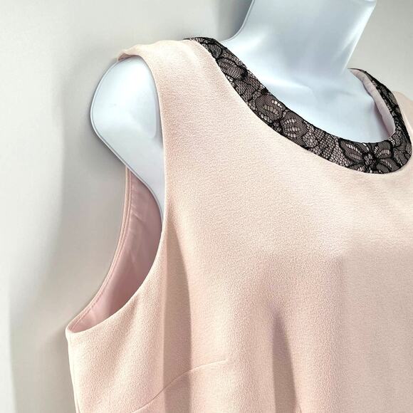 Karl Lagerfeld Paris Pink Sleeveless Navy Lace Trim Classic Career Shift Dress L - Picture 5 of 13